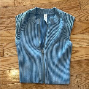 Alo Blue Ribbed Zip-Up Vest